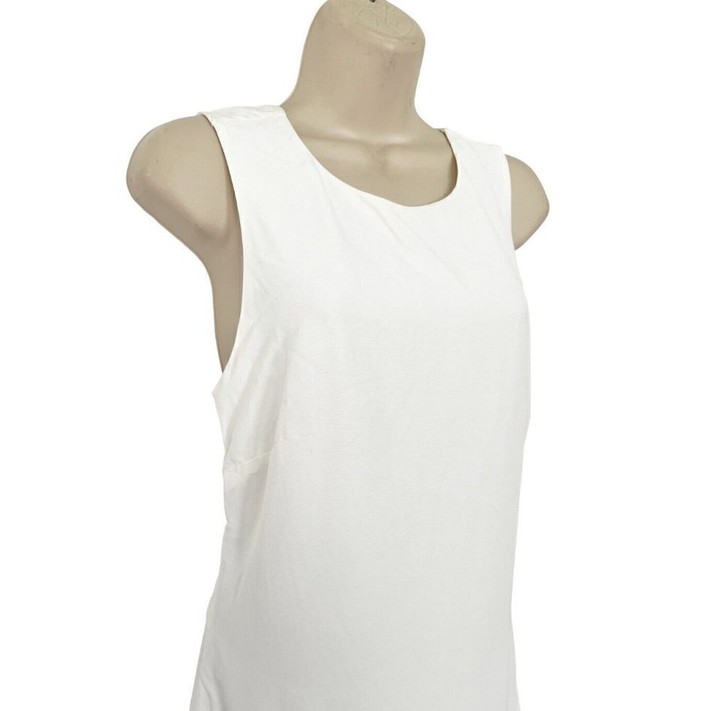 Sandro Paris Women’s Sz 1 Cream Cross Back Shift Dress w/ White Ruffle Hem - Picture 2 of 9